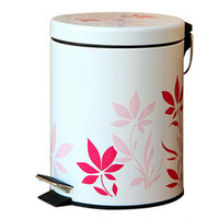 欧润哲 垃圾桶家用带盖 个性枫叶印花纹图案卫生间杂物收纳桶 圆形白色 5L