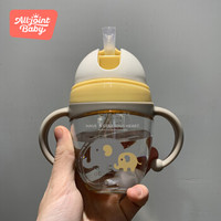 ALL-JOINT 欧集 婴儿学饮杯可爱带吸管网红水杯幼儿园宝宝手柄背带二合一 黄色240ml