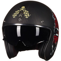 TORC头盔V587四季半盔摩托车电动车头盔复古碳纤维头盔内置镜片 亚光透明碳纤  红面怪 XXL码