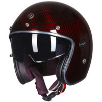 TORC头盔V587四季半盔摩托车电动车头盔复古碳纤维头盔内置镜片 透明碳纤 透明红 M码