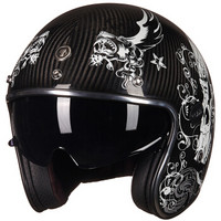 TORC头盔V587四季半盔摩托车电动车头盔复古碳纤维头盔内置镜片 透明碳纤 哈迪斯 M码