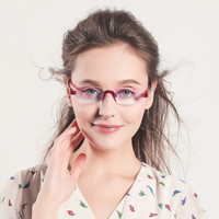 纳尼尼（NANNINI）时尚轻盈男女老花眼镜NF507防蓝光折叠便携老光镜防辐射商务无框老人眼镜 红色 100度