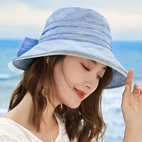 兰诗雨春夏帽子女休闲遮阳帽可折叠太阳帽户外出游沙滩帽防晒渔夫帽M0591 浅蓝色
