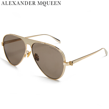 开云眼镜 亚历山大.麦昆（Alexander mcqueen）  男女款墨镜 棕色镜片金色镜框眼镜 太阳镜 AM0201S-005 61mm