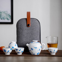 博为 旅行茶具套装 便携包户外旅游茶具套装一壶四杯快客杯 鱼戏清莲