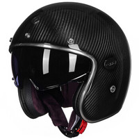 TORC头盔V587四季半盔摩托车电动车头盔复古碳纤维头盔内置镜片 透明碳纤 XXL码