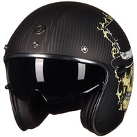TORC头盔V587四季半盔摩托车电动车头盔复古碳纤维头盔内置镜片 亚光透明碳纤  布鲁克 M码