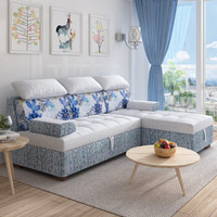 摩高空间沙发床多功能储物两用可折叠床现代简约小户型布艺沙发2米双人位+贵妃-R01浅蓝色