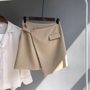 凡淑 春季新品女装韩国不规则立体剪裁系带纯色A字短裙半身裙 HCZCX836FS 卡其 L