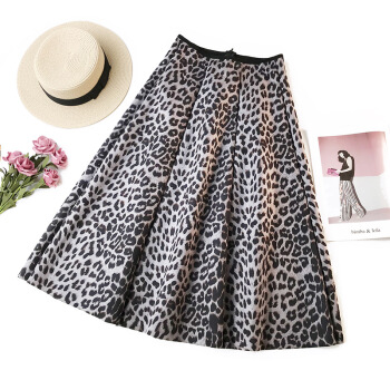 liqiao 丽乔 春夏新款女装新品半身裙女复古蓬蓬裙子高腰豹纹裙港味时尚气质半身裙伞裙 zxALQY351 灰 均码