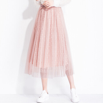 liqiao 丽乔 春季新款半身裙女网红同款网纱半身裙韩版大码女装蕾丝长裙气质蓬蓬裙 GZWH8617 粉色 均码
