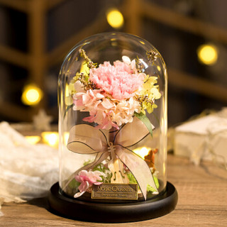 花逅 永生康乃馨玫瑰花礼盒玻璃罩粉色鲜花速递创意礼品生日送老婆520礼物
