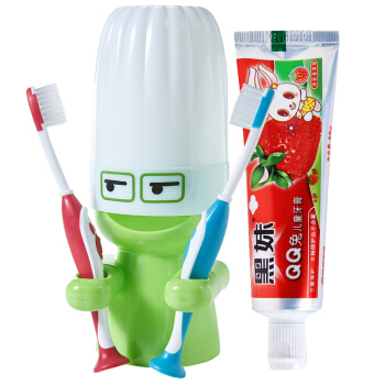黑妹(heimei) 儿童牙膏牙刷套装(赠儿童漱口杯+软毛牙刷×2+草莓味牙膏50g)无氟婴幼儿宝宝牙刷牙膏(2-9岁)