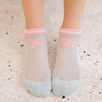 馨颂 儿童袜子女童网眼短筒船袜五双装套装 T016F3 条纹蝴蝶结 16-18(M)(5-8岁)