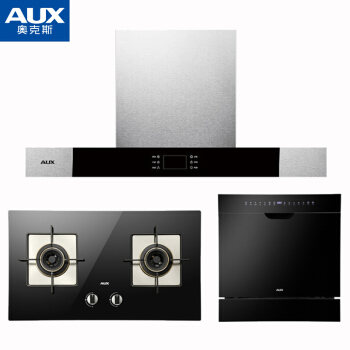 奥克斯（AUX）油烟机燃气灶洗碗机厨房三件套 顶吸式大火力8套嵌入式洗碗机 MT01A+JZY-Q12+MB00B(液化气)