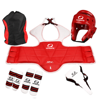 竞派 跆拳道护具全套儿童加厚实战护具六件套比赛型用1号女士红色