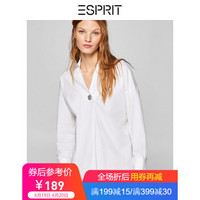 ESPRIT 一粒扣v领商务有机棉上衣长袖宽松气质衬衫女-029EE1F046 白100 170/92A