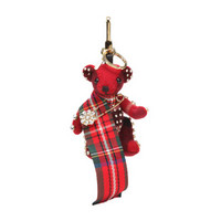 BURBERRY 巴宝莉 女款缤纷红色格纹羊绒苏格兰裙针Thomas泰迪熊造型钥匙扣吊饰 80011481