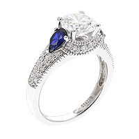 Amazon Collection 镀铑纯银实验室制作的蓝宝石和透明立方氧化锆戒指、尺寸9