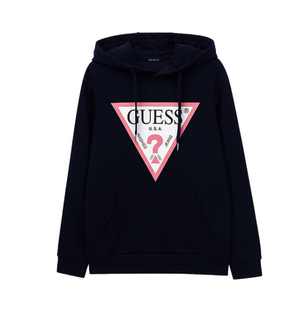 guess 经典白底倒三角logo连帽卫衣