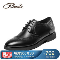 宾度（J.Benato）男士英伦潮流布洛克商务时尚舒适系带正装皮婚鞋 7R871 黑色 39