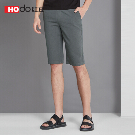 红豆（Hodo）男装 短裤男 时尚休闲男士仿麻肌理纯色宽松休闲短裤 L3脏绿色 180/102A（40）