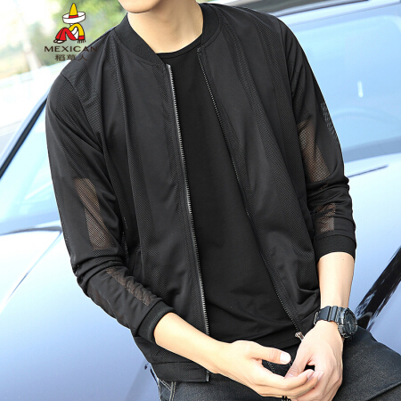 稻草人 MEXICAN 男士防晒衣2019年新品皮肤衣男女款超薄轻盈透气速干透气风衣 黑色 L