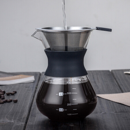 焙印手冲咖啡壶套装不锈钢过滤网玻璃分享壶家用便携滴漏式过滤杯400ml