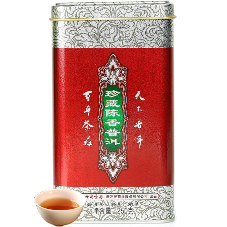 七彩雲南 七彩云南 七彩雲南普洱茶 珍藏陈香普洱5年陈料春芽一级熟普250g散茶罐装茶叶