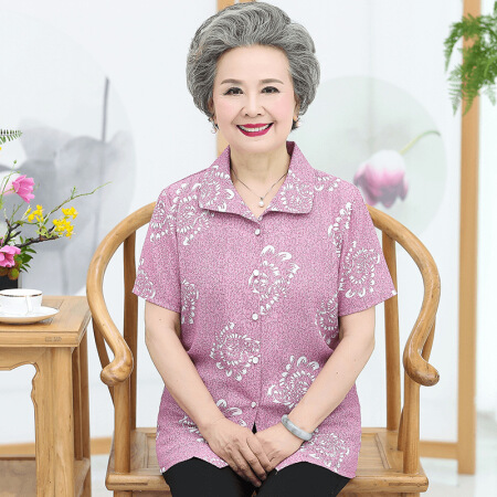 AUDDE 2019夏季新款女装新品衬衫女中老年女装短袖奶奶装妈妈装大码两件套装 MMJL1956 粉红色套装 XXL
