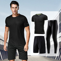 范迪慕 运动套装男健身训练速干运动服夏季薄款短袖T恤吸汗透气宽松跑步服 NZ9008-黑色-短袖三件套-2XL