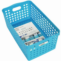 INOMATA stock Basket系列进口厨房零食塑料收纳篮卫浴桌面整理筐套装 宽形 蓝色4571BU（3只装）