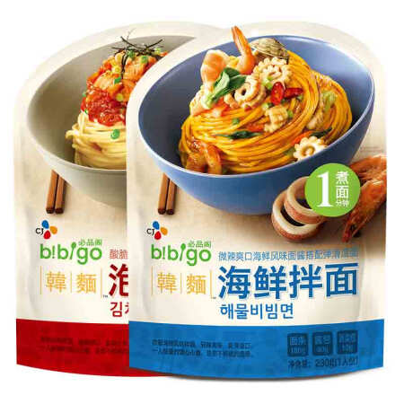 必品阁（bibigo）拌面组合装（海鲜拌面230g+泡菜拌面 241g）