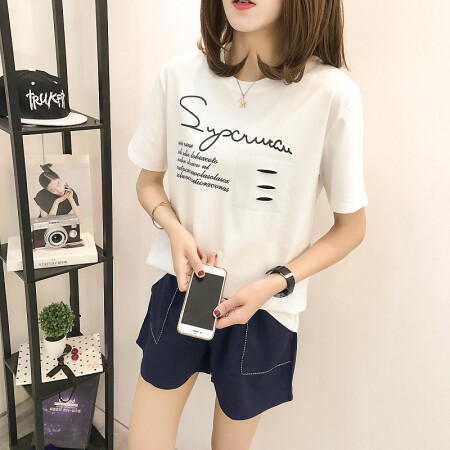 瑜珏（YuJue）时尚百搭中长款印花打底衫 2019春夏新款韩版大码胖妹妹短袖T恤女 ZLNF302 白色 3XL