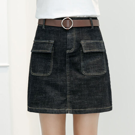 凡淑 牛仔短裤裙秋季新品女装高腰修身显瘦弹力ins时尚修身半身短裙裤 HZD9-88XN 黑色8808 28