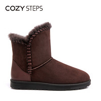 COZY STEPS澳洲羊皮毛一体平底编织保暖雪地靴女5D881 巧克力色 38