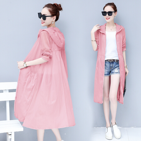 堡晟 2019夏季新款女装新品风衣欧洲站透气防晒衣中长款宽松大码薄款外套 zx1AF11-777 粉色 M