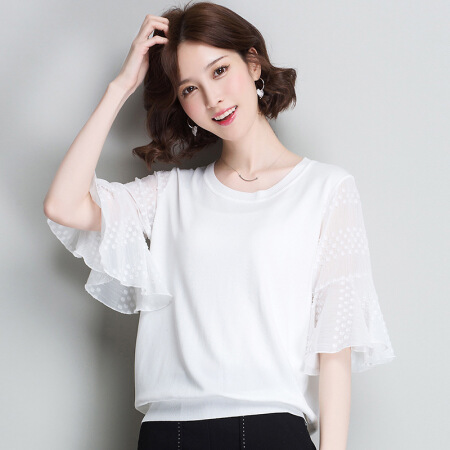 莉夏乐 2019夏季新品韩版女装T恤很仙的女针织打底衫薄百搭洋气上衣 MMLH8766 白色 3XL（135-150斤）