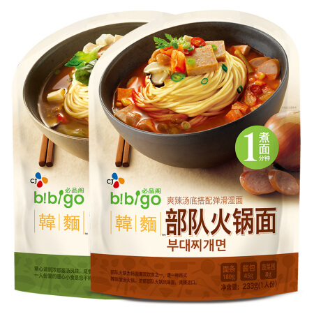 必品阁（bibigo）韩面组合装（酱汤拉面233g+部队火锅面233g）