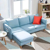 L&S 沙发 北欧式沙发现代小户型客厅沙发 布艺三人沙发椅带脚踏 S296