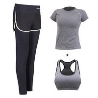 范迪慕 运动套装女健身服女瑜伽跑步健身房弹力修身运动健身瑜伽服套装 20346-白色边-短袖三件套-M