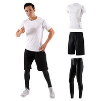 潮流假期 运动套装男健身服男跑步运动篮球服速干透气短袖套装 NZ9001-白色-短袖三件套-XL