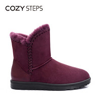 COZY STEPS澳洲羊皮毛一体平底编织保暖雪地靴女5D881 葡萄紫色 35