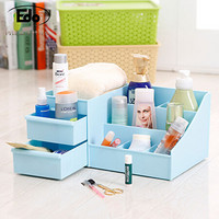 Edo 塑料化妆品收纳盒 办公室桌面大号整理盒 卧室浴室梳妆台护肤品首饰收纳盒TH1161蓝色