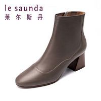 莱尔斯丹 le saunda 时尚优雅圆头拉链高跟女切尔西短靴 LS 9T68802 灰色 37