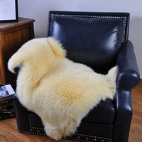 裘朴 羊毛沙发垫椅垫 欧式多功能沙发毯 纯羊毛皮毛一体整张羊皮 85规格1P 蜂黄色