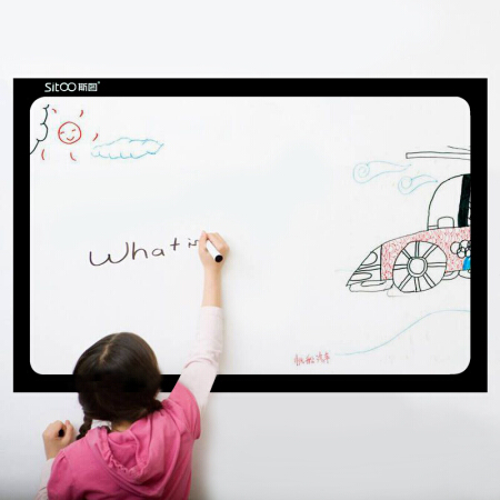 斯图sitoo 软白板纸彩色边框自粘背胶可擦写留言板墙贴教学涂鸦办公家用白板贴ST1170 黑色 60cm*90cm