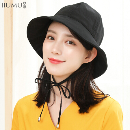 玖慕（JIUMU）遮阳帽渔夫帽女夏季户外海边沙滩帽防紫外线防晒帽太阳帽凉帽韩版潮文艺帽子女 CW009黑色