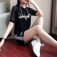 BANDALY 2019夏季女装新款短裤洋气运动套装韩版宽松休闲时尚气质两件套 zx1BF20-6296 8888套装黑色 XS