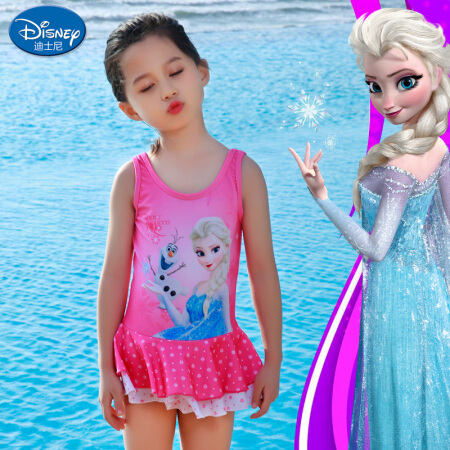迪士尼（DISNEY）儿童泳衣 迪士尼冰雪奇缘系列 女童连体裙式泳装SPQ10062A 玫红色 140